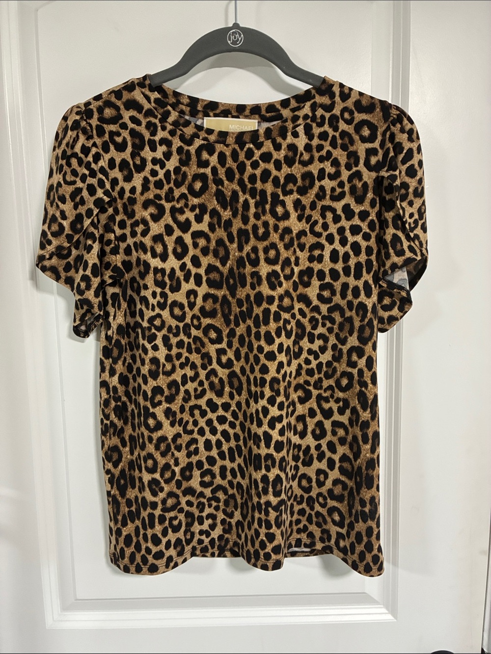 Michael Kors Short Sleeve Leopard Print Tee - Brown & Black